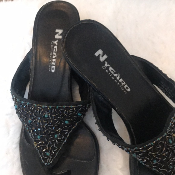 Nygard sandles in black with blue stones on top - Picture 3 of 4